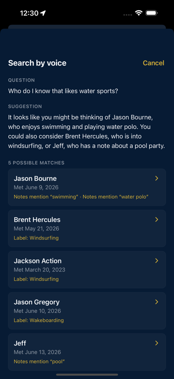 NameJog voice search screen